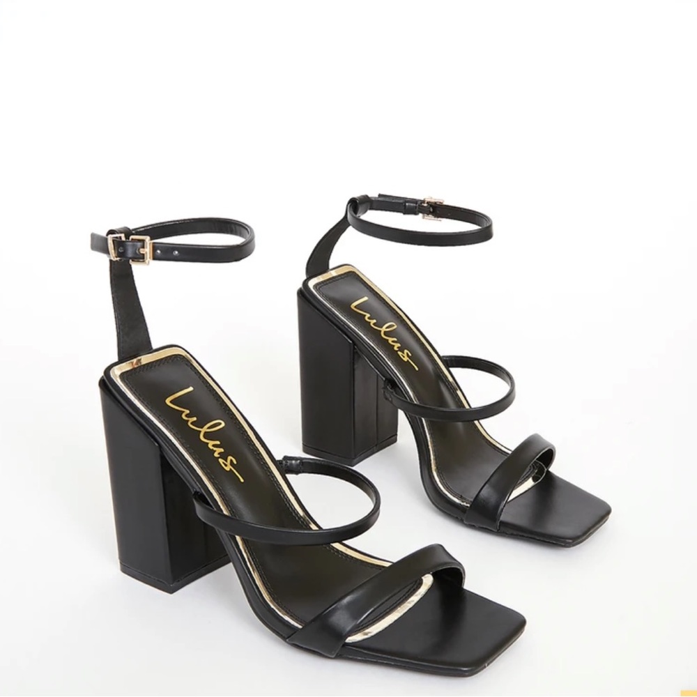 Mabie Black Ankle Strap High Heel Sandals